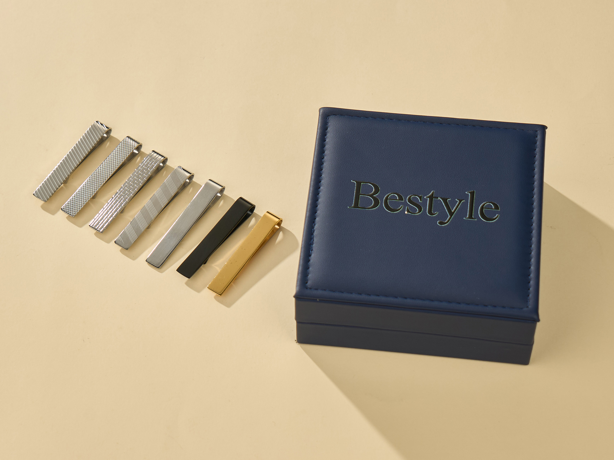 Bestyle 7pcs Tie Clips for Men Tie Bar Set for Regular Ties with Gift Box