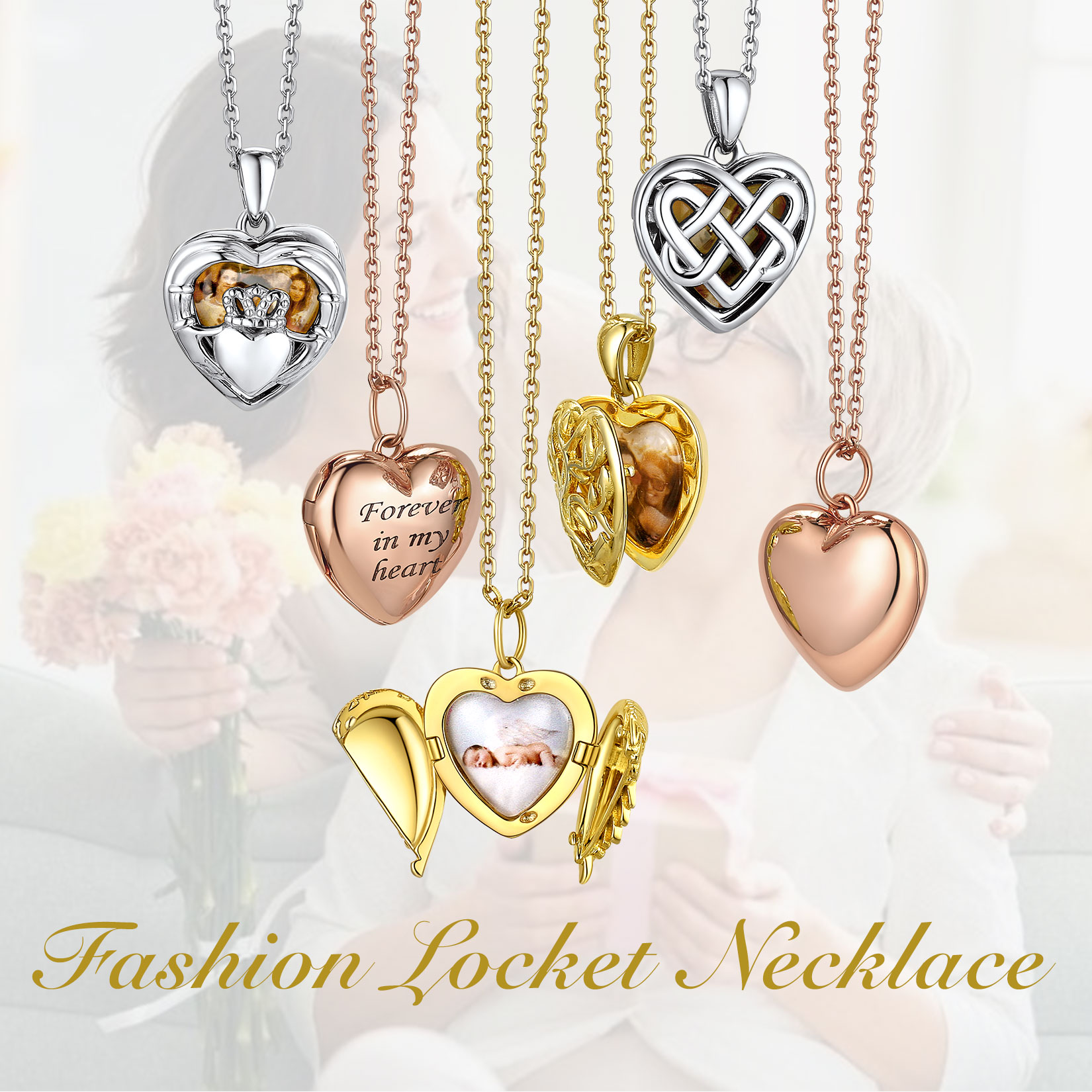 Bestyle Sterling Silver Heart Locket Necklace for Women, Dainty Cute Small Heart Locket Pendant in Gold/Rose Gold/Silver, Love Statement Jewelry Gift for Mother Wife