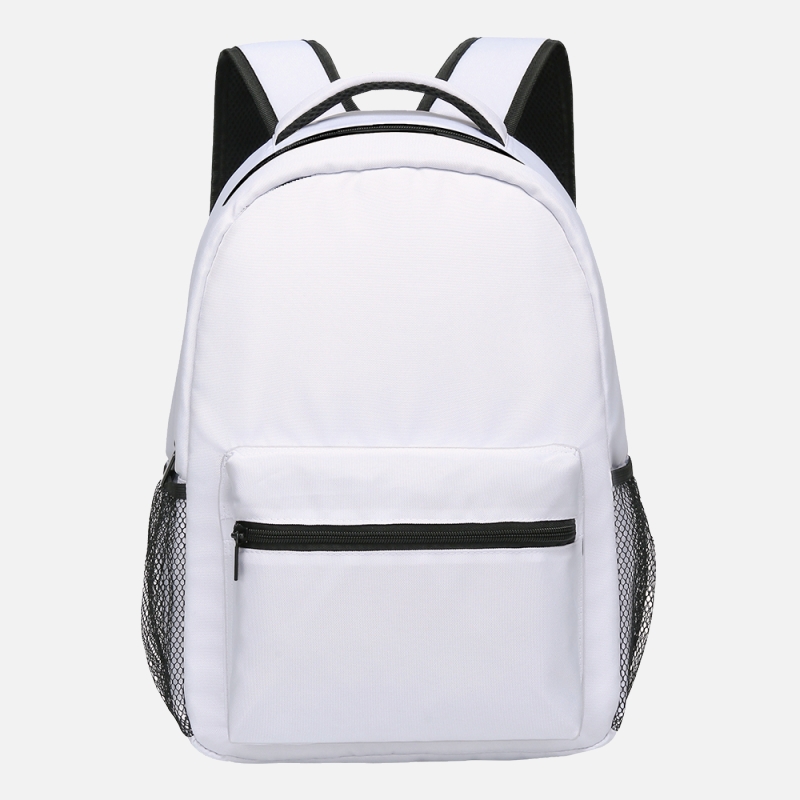 Plain White Backpack Oxford 16" Backpack with Mesh Side Pockets Zipper Closure Computer Compartment Inside