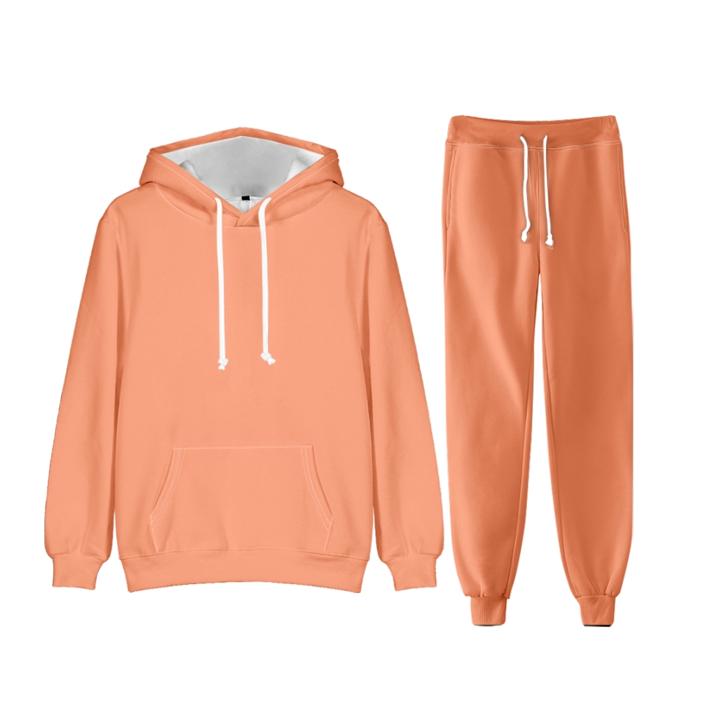 Orange Long Sleeve Pullover Hoodie and Jogger Pants Plain Orange Outfit 2 Pieces Suit Unisex Clothing for Adult