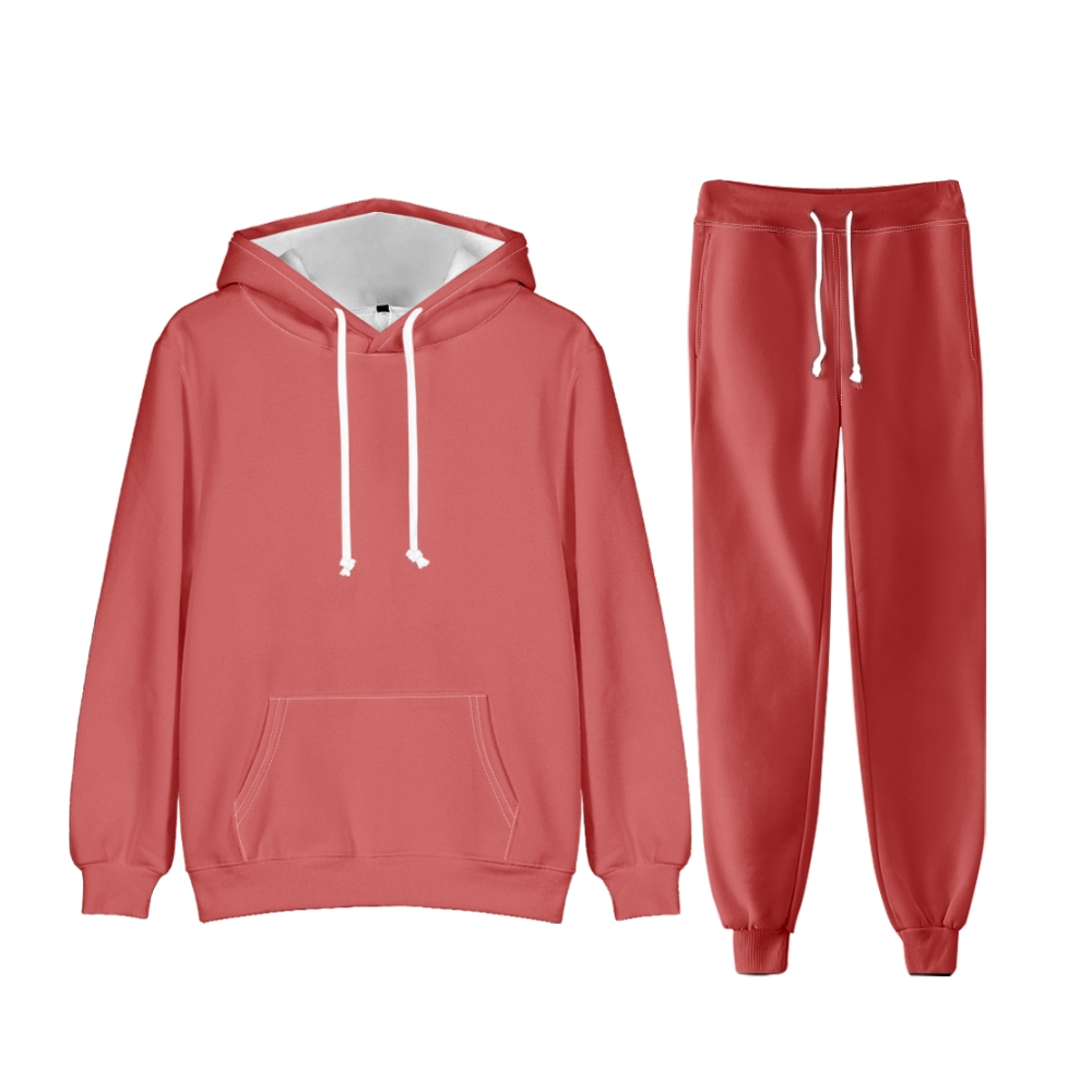 Red Long Sleeve Pullover Hoodie and Jogger Pants Plain Red Outfit 2 Pieces Suit Unisex Clothing for Adult