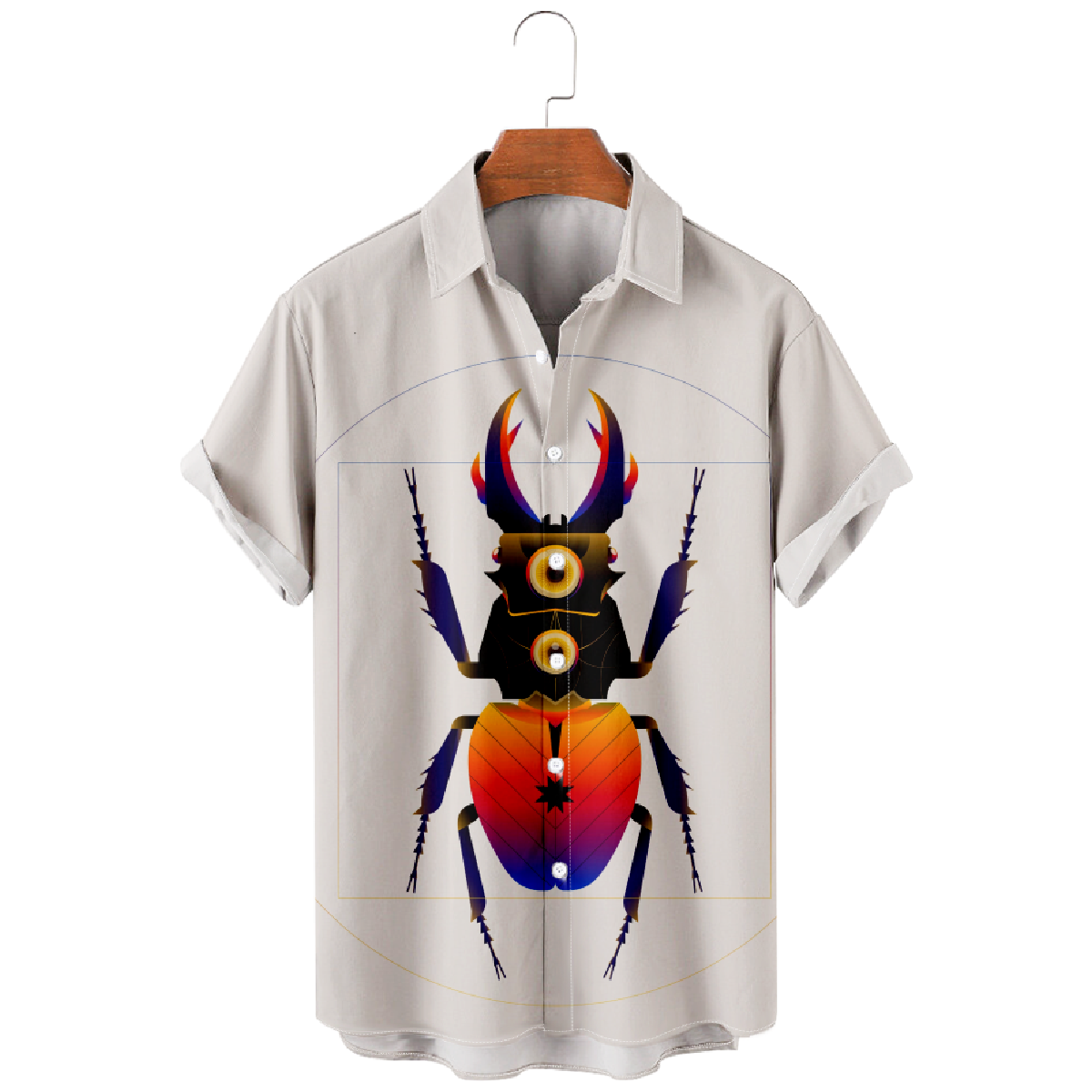 Insect Print Button Up Shirt Mens Short Sleeve Shirt Regular Fit Straight Collar 