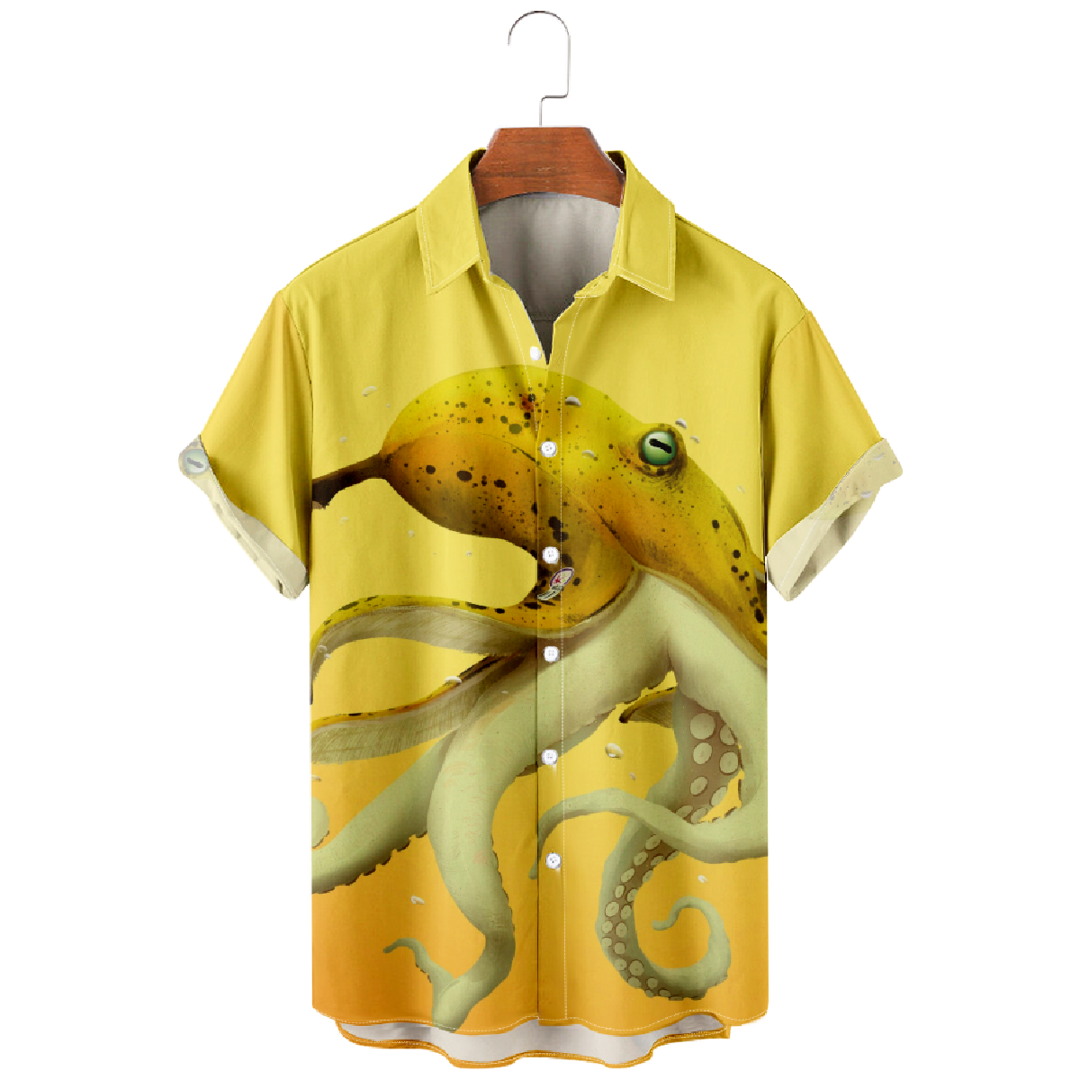Yellow Banana Octopus Print Button Up Shirt for Men Short Sleeve Shirt Regular Fit