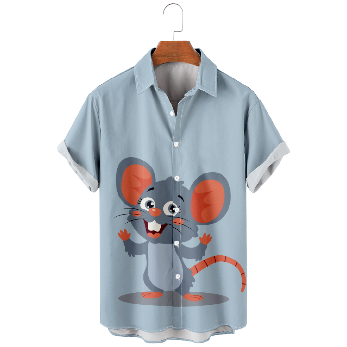 Cute Rat Print Button Up Shirt for Men Short Sleeve Shirt Regular Fit