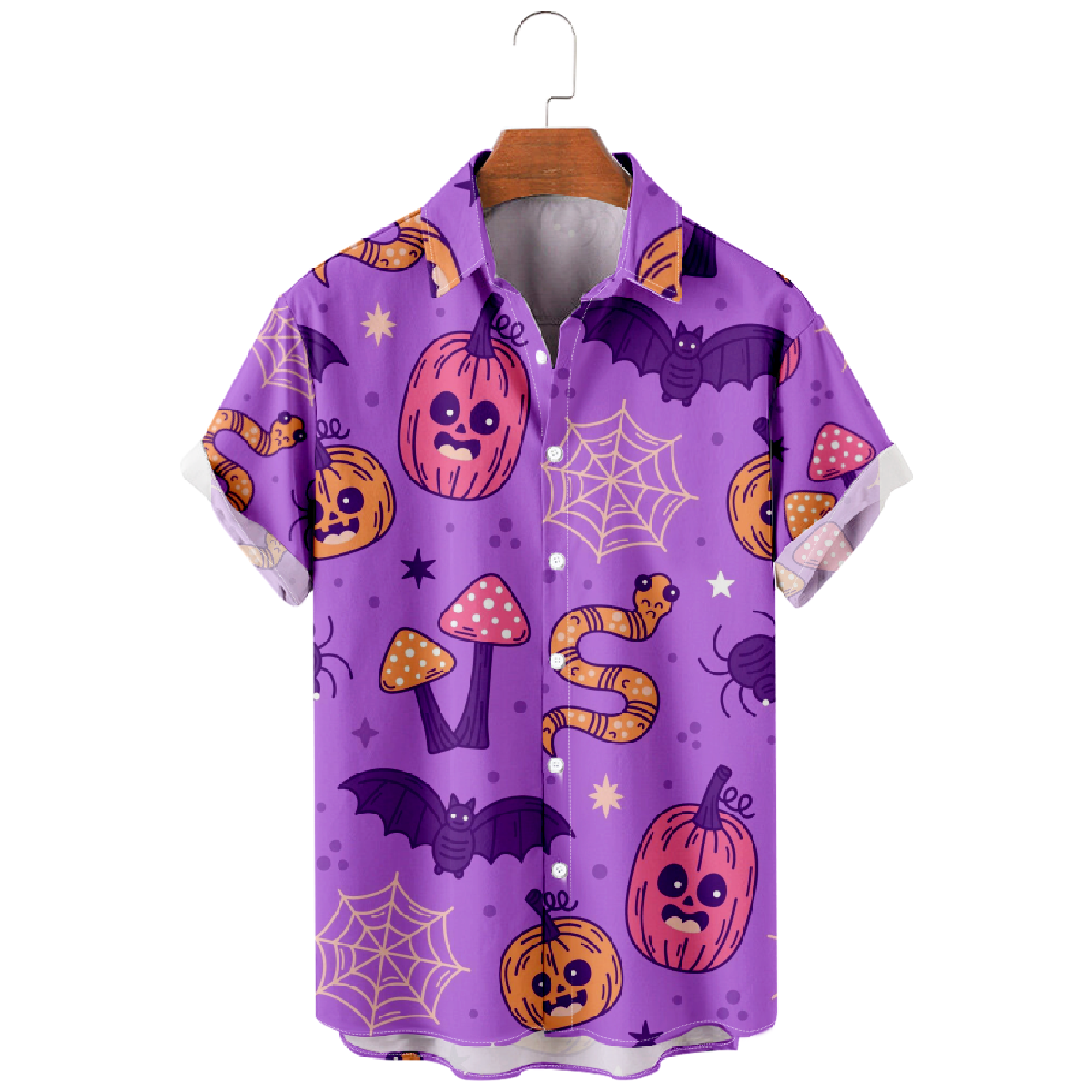 uhoodie Halloween Hawaiian Button Up Shirt for Men Short Sleeve Purple Costume