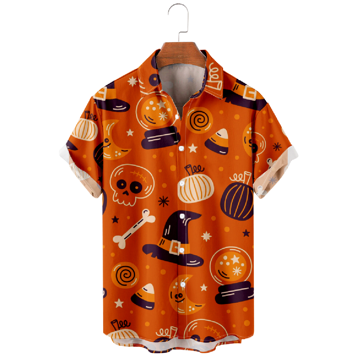 uhoodie Halloween Hawaiian Button Up Shirt for Men Short Sleeve Orange Costume