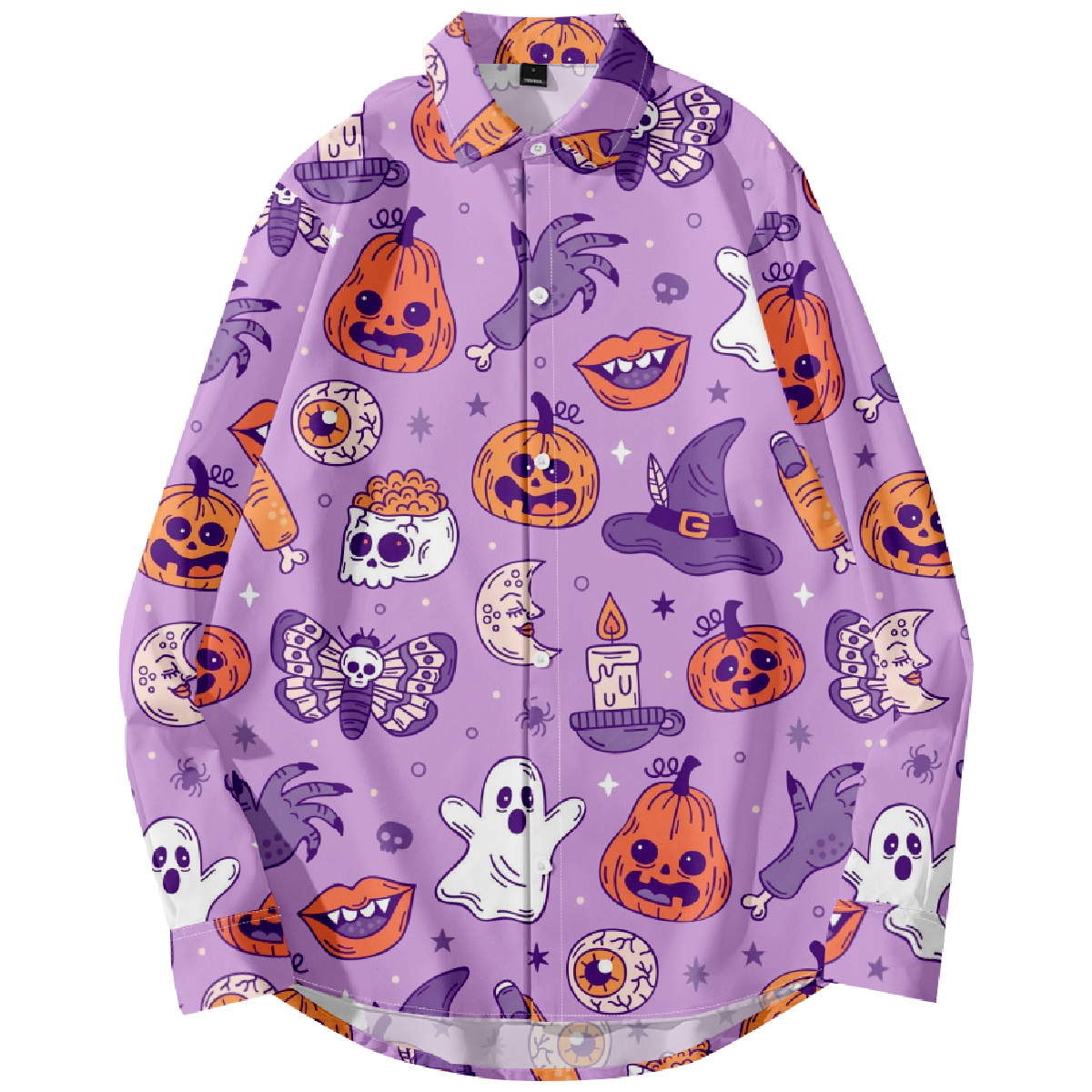uhoodie Halloween Hawaiian Long Sleeve Button Shirt for Men Regular Fit Purple Costume