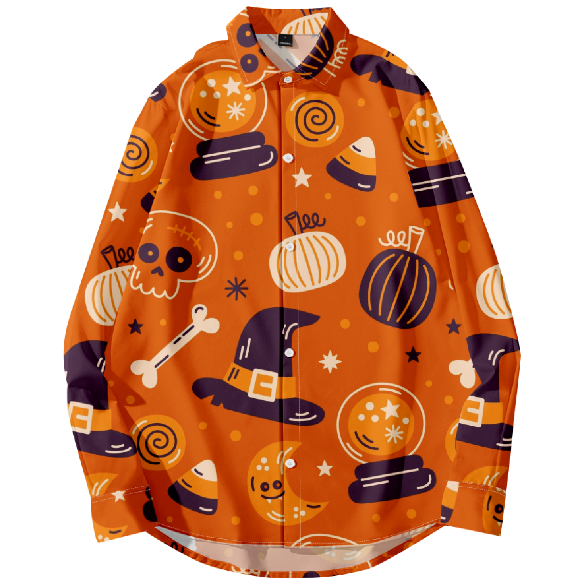 uhoodie Halloween Hawaiian Long Sleeve Button Shirt for Men Regular Fit Orange Costume