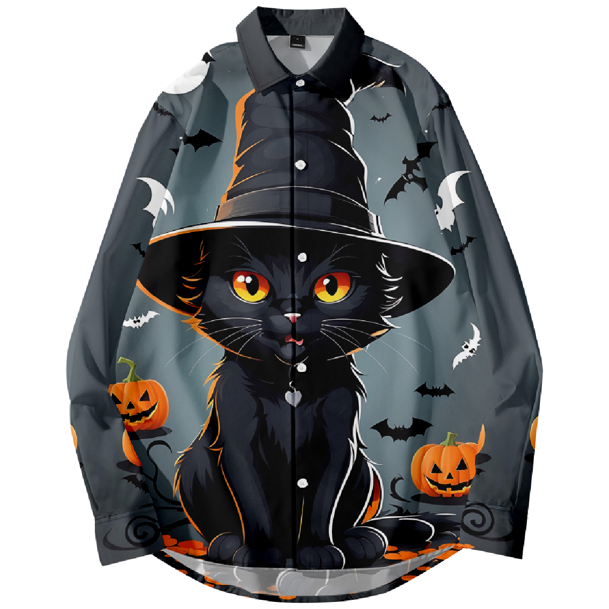 Black Cat Witch Halloween Shirt Long Sleeve Button Up Shirt Regular Fit uhoodie Shirt