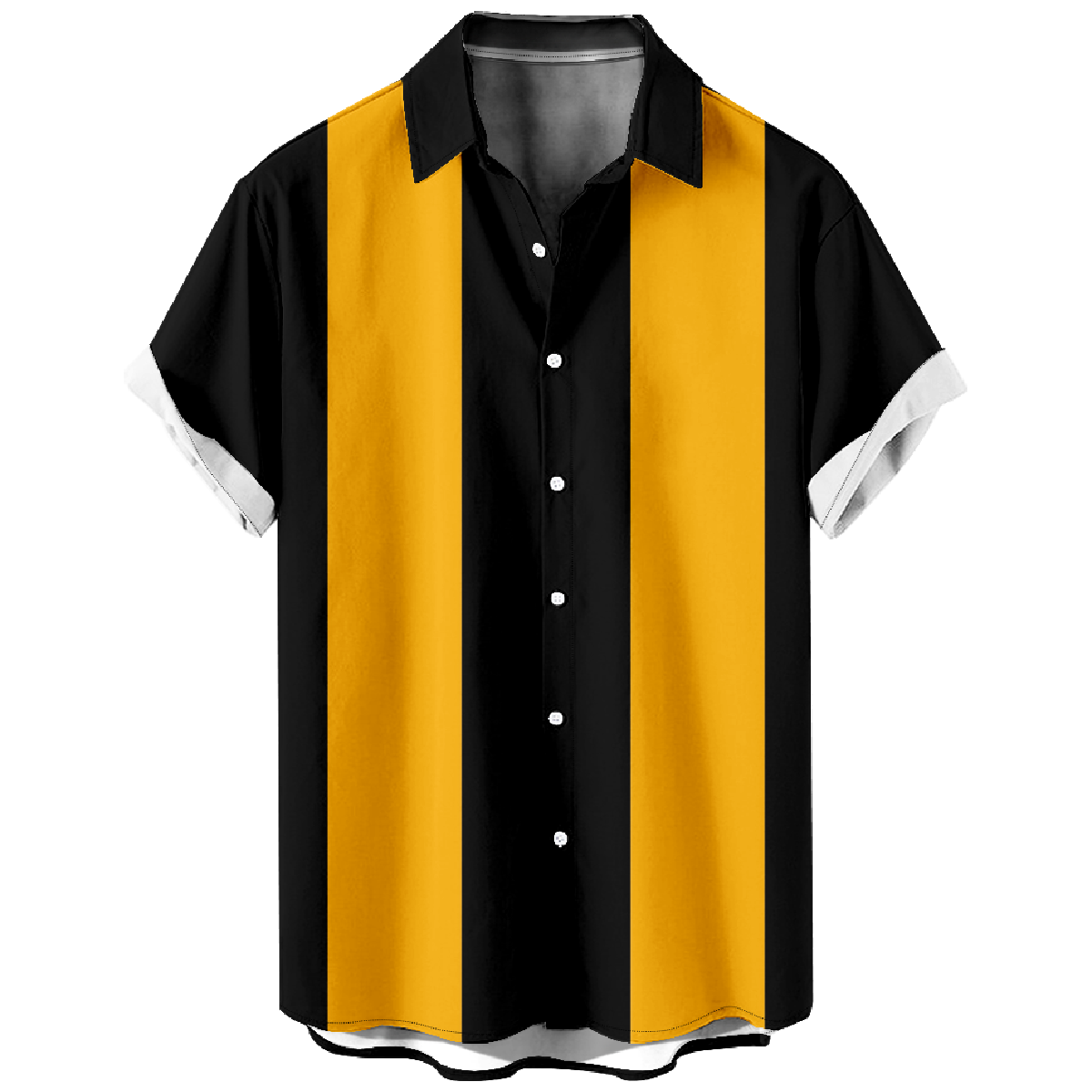 Black and Yellow Striped Shirt for Men Short Sleeve Shirt Button Up Shirt 