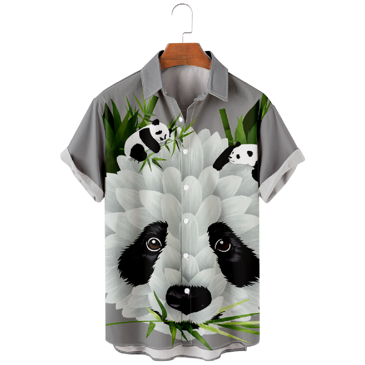Cute Panda Button Up Shirt Mens Graphic Print Hawaiian Shirt High Resolution
