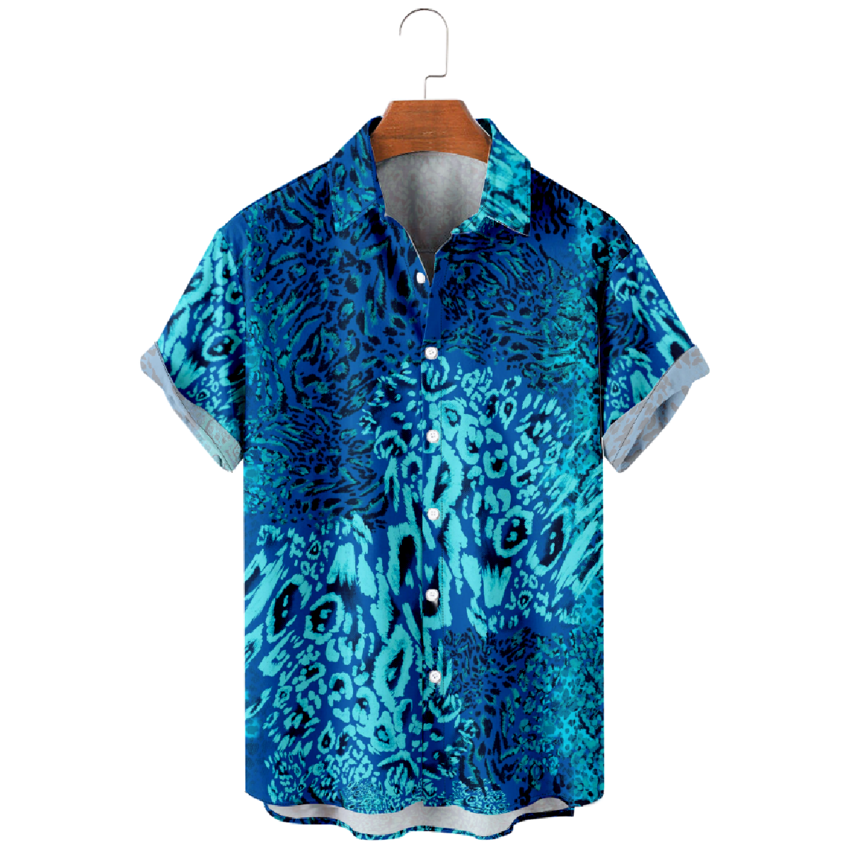 Ocean Blue Button Up Shirt for Men Short Sleeve Shirt Casual Shirt