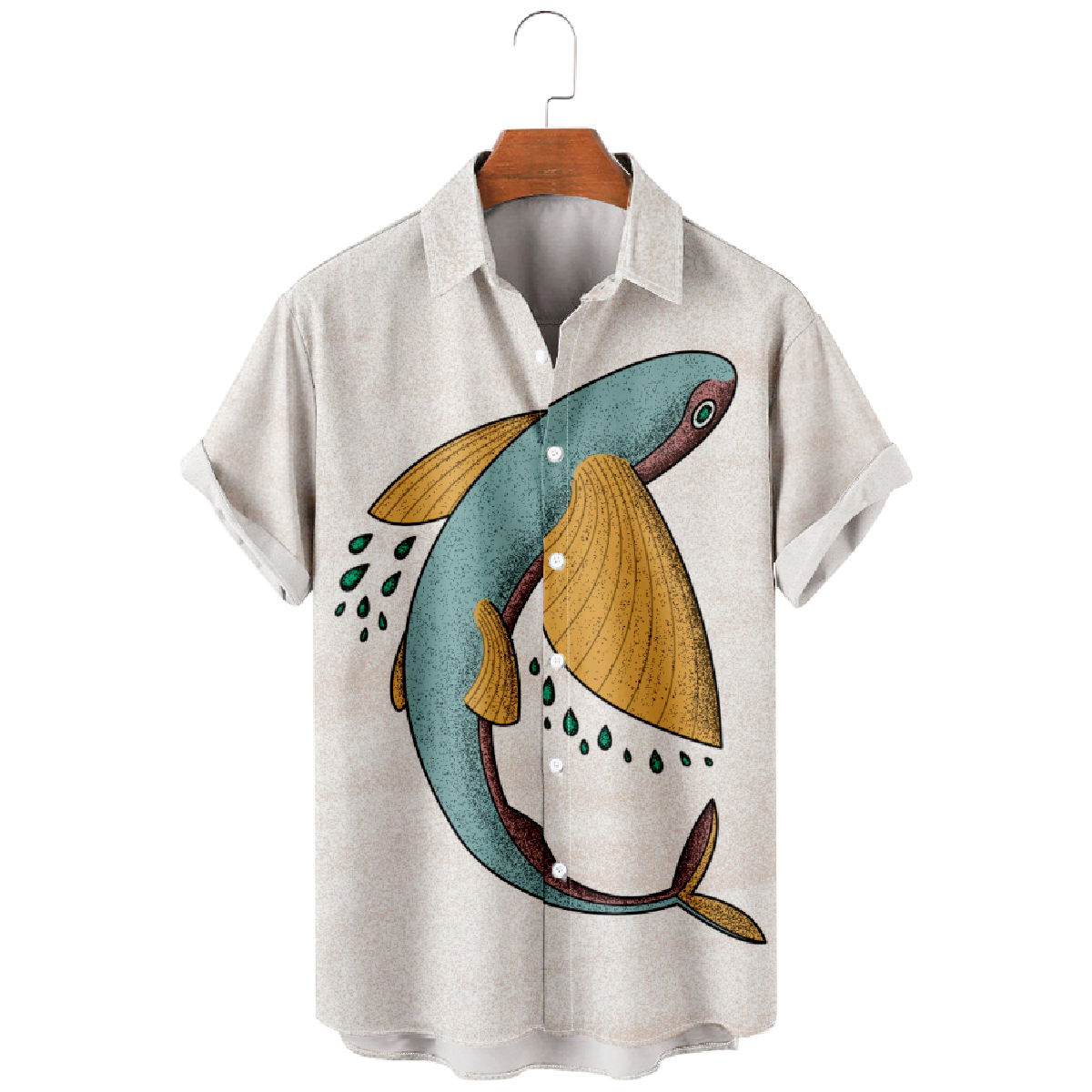 Flying Fish Button Up Shirt Men's Hawaiian Shirt Short Sleeve Regular Fit 