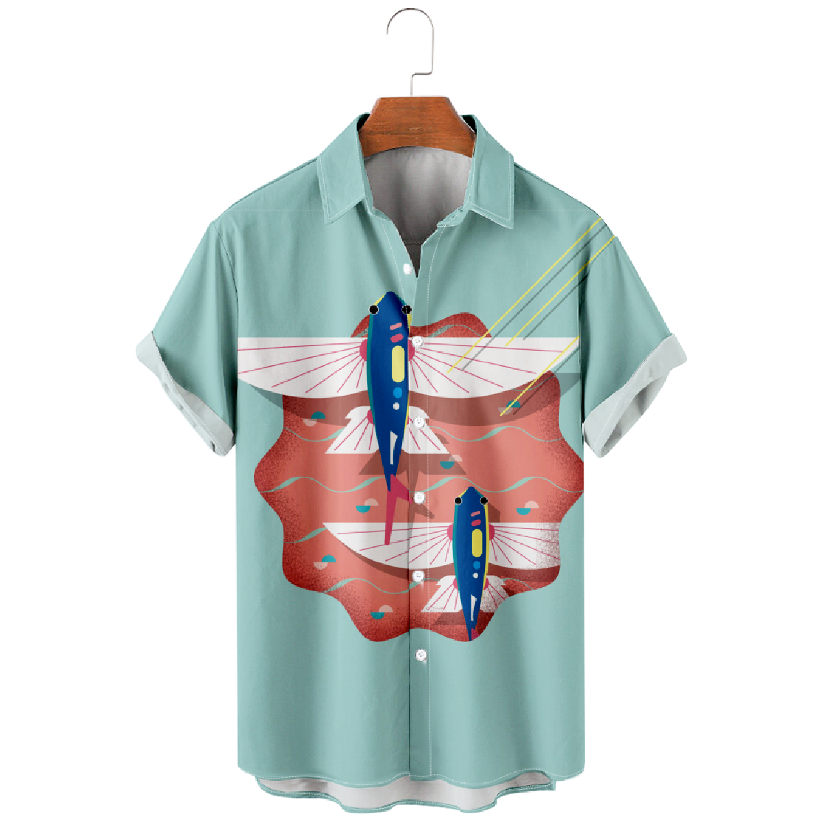 Flying Fish Hawaiian Shirt Men's Button Up Shirt Short Sleeve Regular Fit 