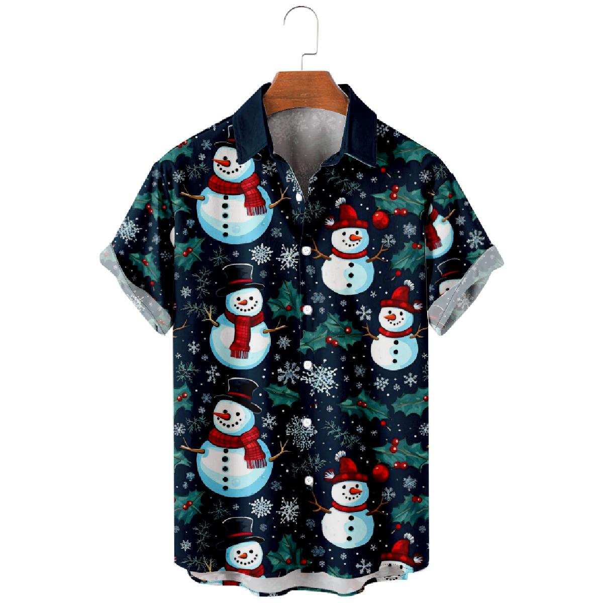 Snowman Hawaiian Shirt Men's Button Up Shirt Short Sleeve Regular Fit 