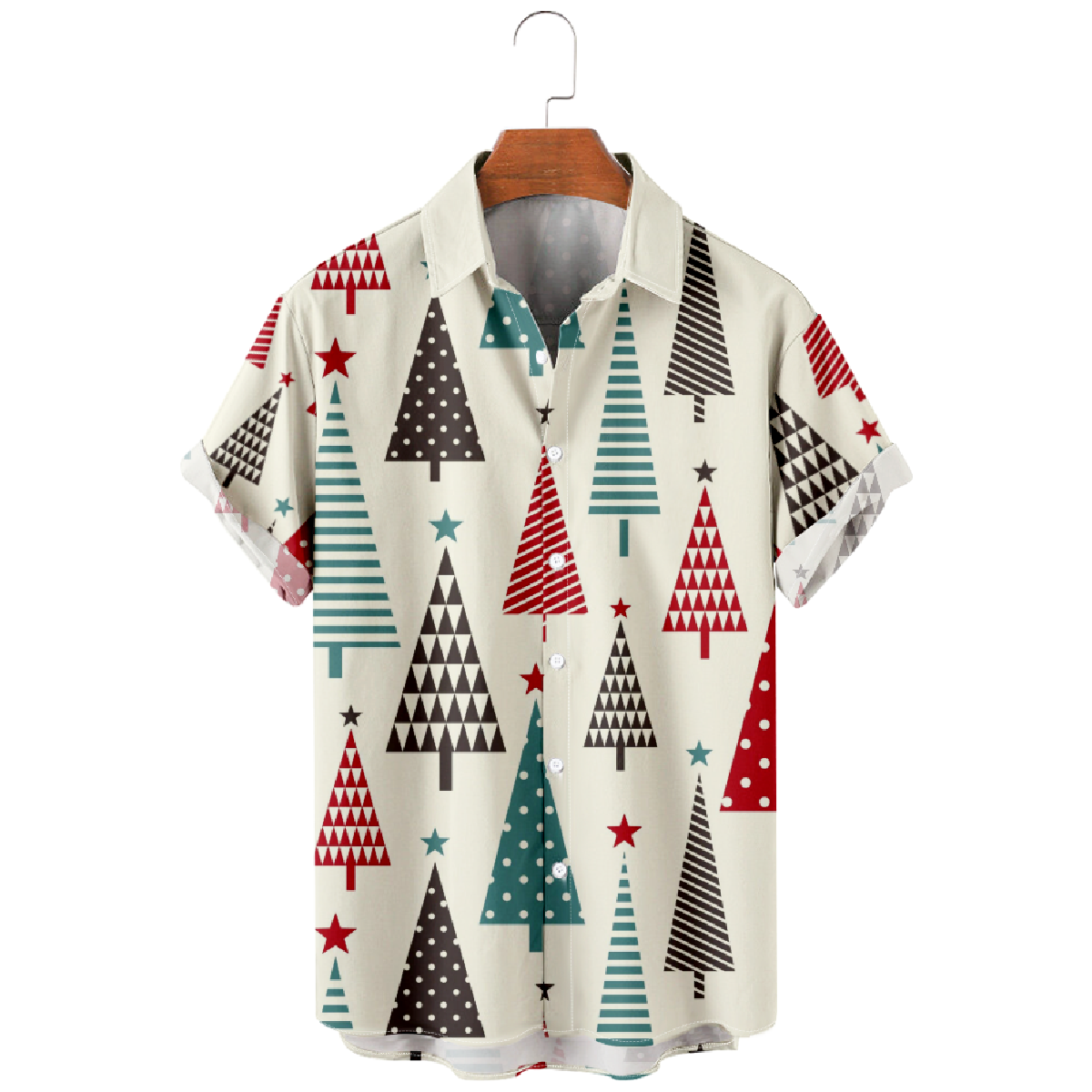 Christmas Tree Hawaiian Shirt Men's Button Up Shirt Short Sleeve Regular Fit 