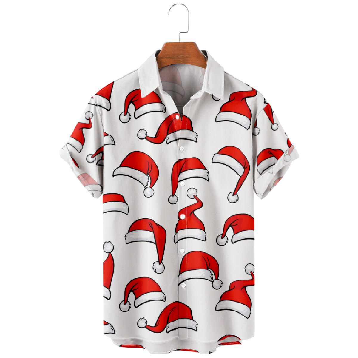 Santa Claus Red Hat Hawaiian Shirt Men's Button Up Shirt Short Sleeve Regular Fit 