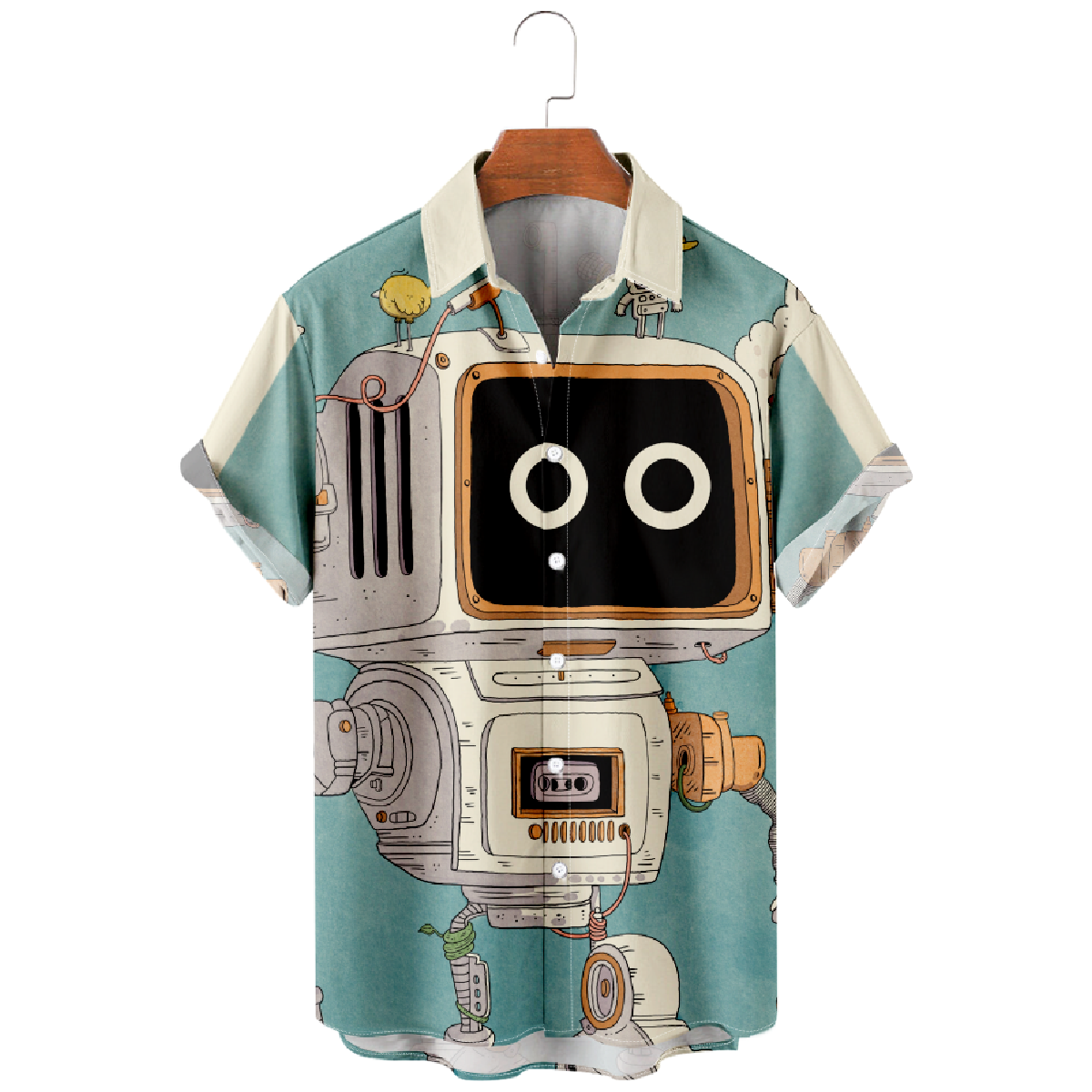 Cute Robot Button Up Shirt Men's Robot Culture Shirt Short Sleeve Shirt