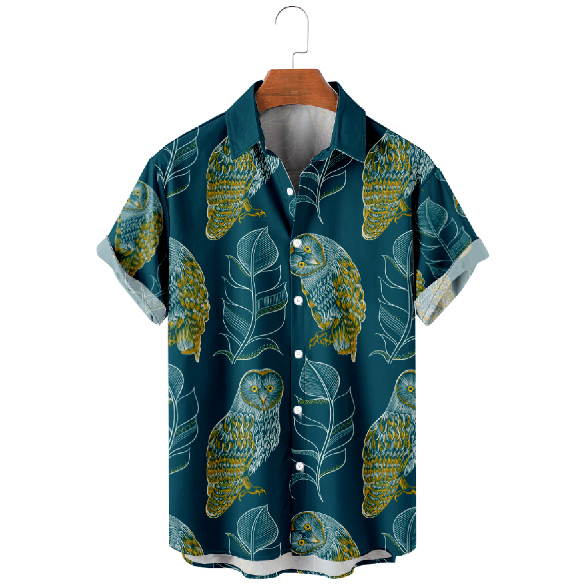 Owl Dark Green Button Up Shirt Men's Hawaiian Shirt Short Sleeve Shirt