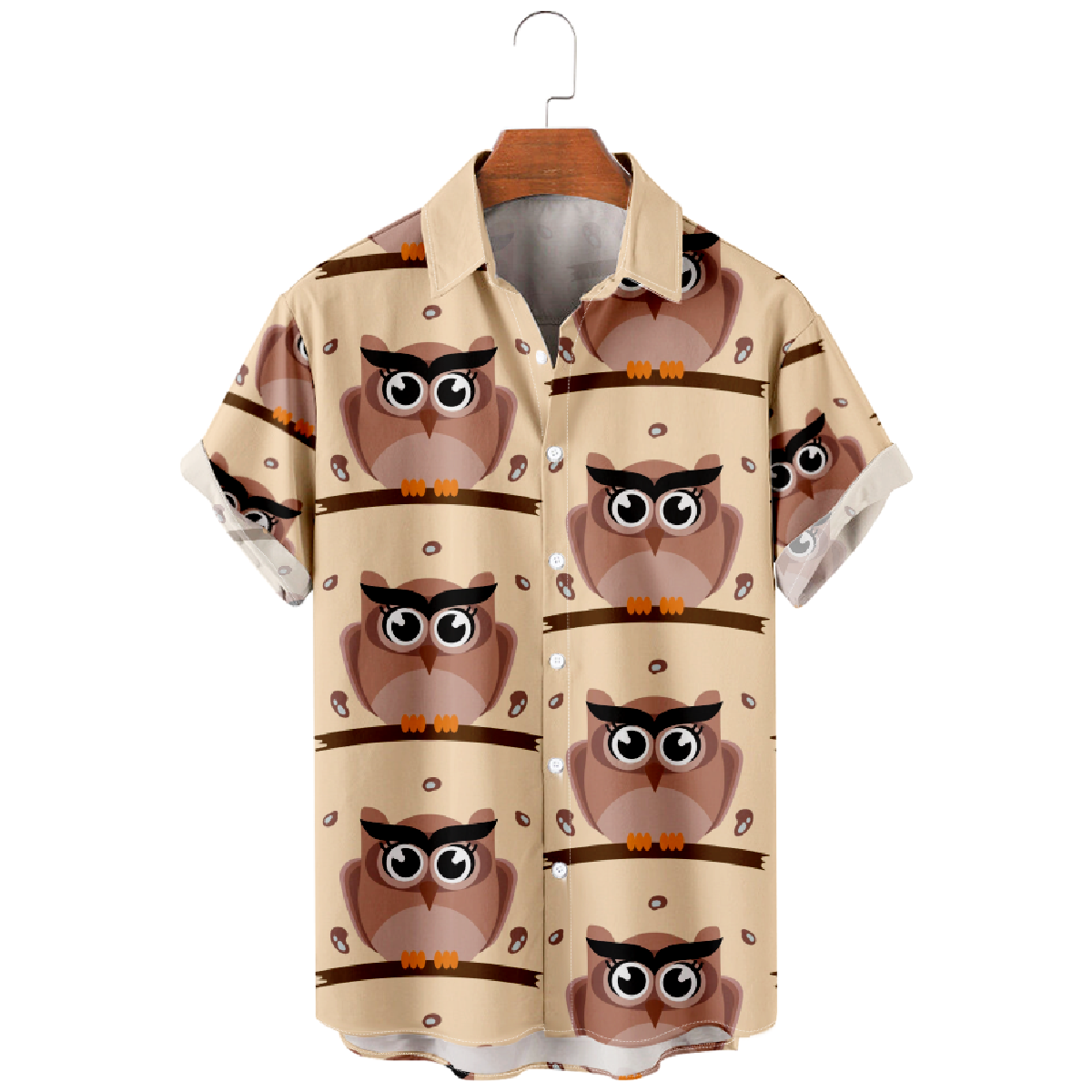 Cute Owl Print Button Up Shirt Men's Casual Shirt Short Sleeve Straight Collar Regular Fit