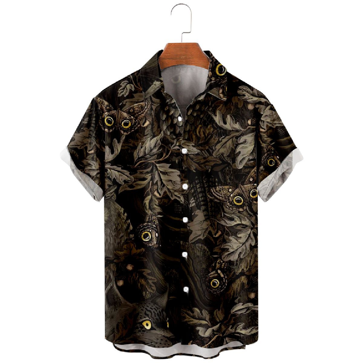 Owl Button Up Shirt Men's Black Hawaiian Shirt Short Sleeve 