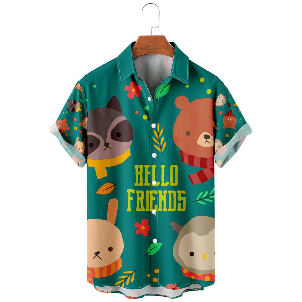 Forest Friends Button Up Shirt Men's Cute Animals Print Shirt Short Sleeve Regular Fit