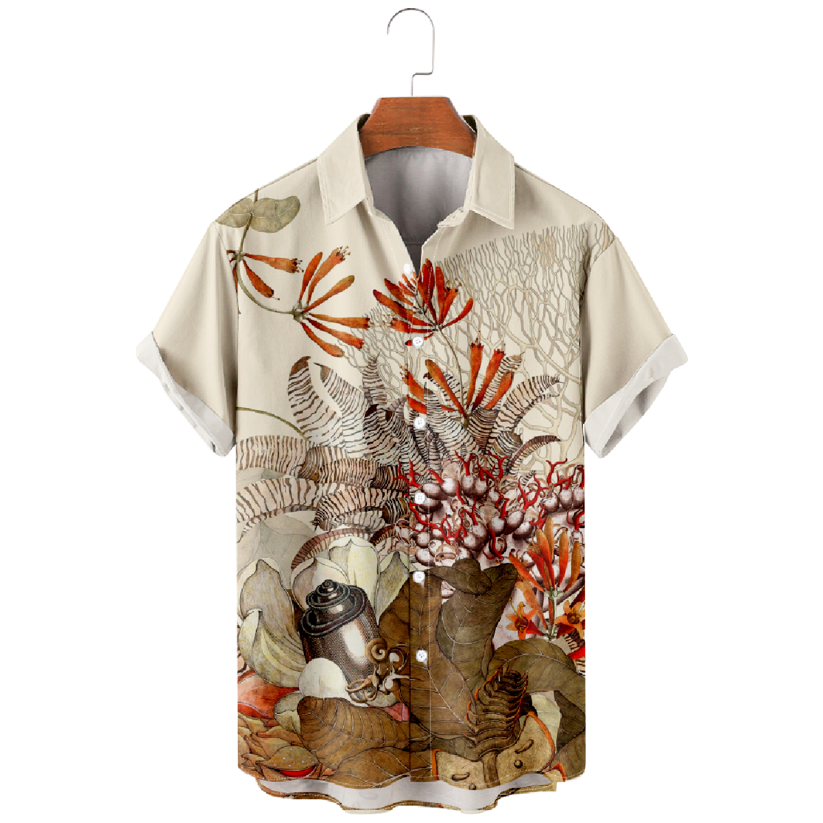 Plant Graphic Print Button Up Shirt Men's Short Sleeve Shirt Casual Shirt 