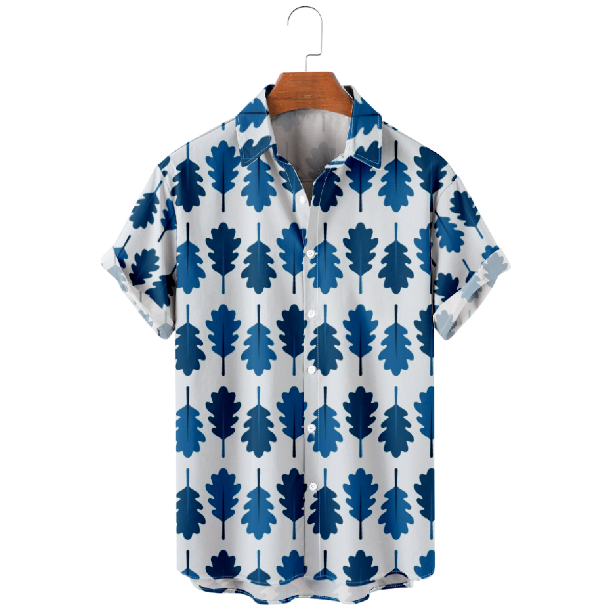 Oak Tree Leaves Print Button Up Shirt Men's Leaves Print Short Sleeve Shirt Casual Shirt