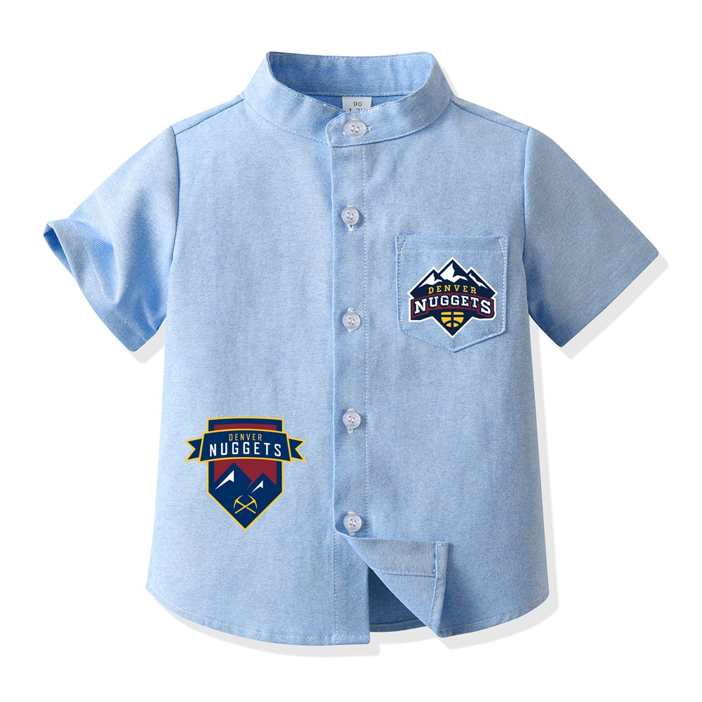 Denver Basketball Short Sleeve Shirt for Boys Kid's Basketball Graphic Print Button Up Shirt 