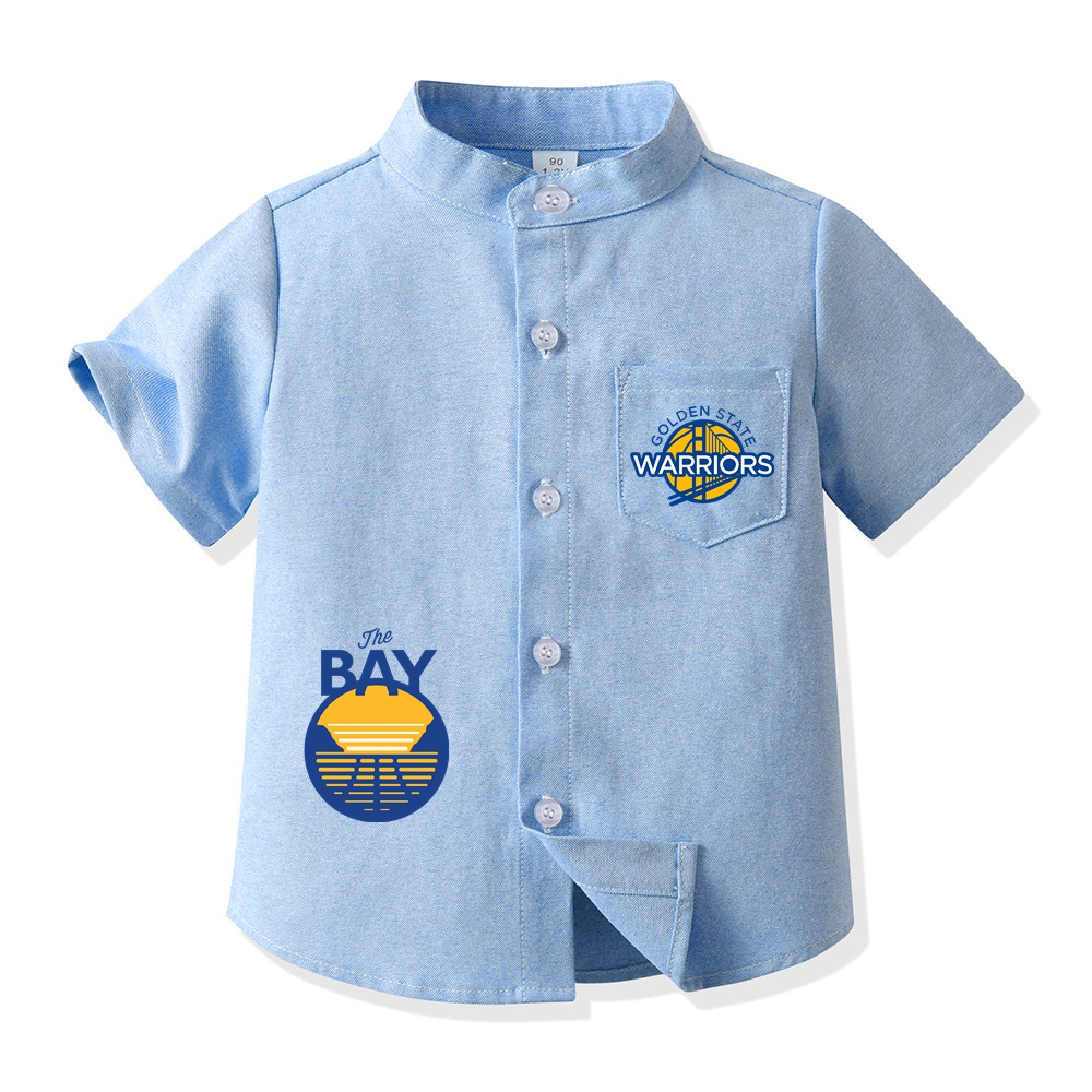Golden State Basketball Short Sleeve Shirt for Boys Kid's Basketball Graphic Print Button Up Shirt 
