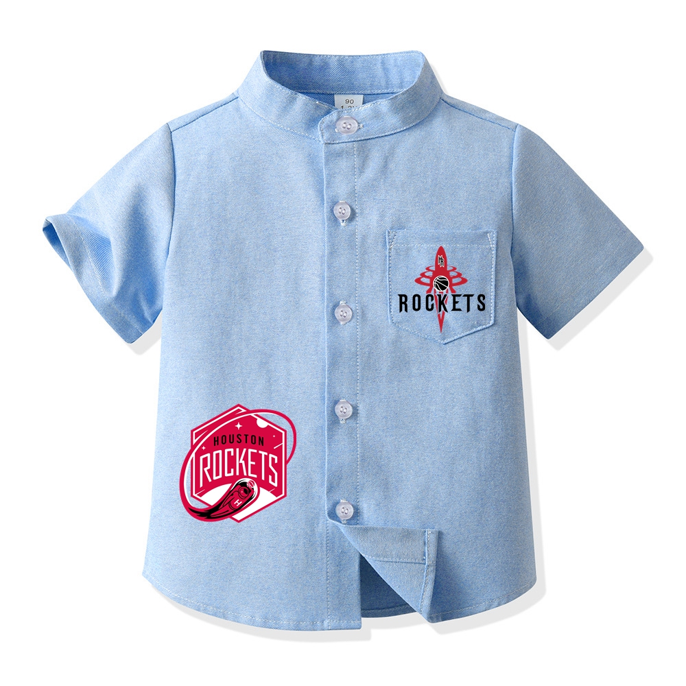 Houston Basketball Short Sleeve Shirt for Boys Kid's Basketball Graphic Print Button Up Shirt 