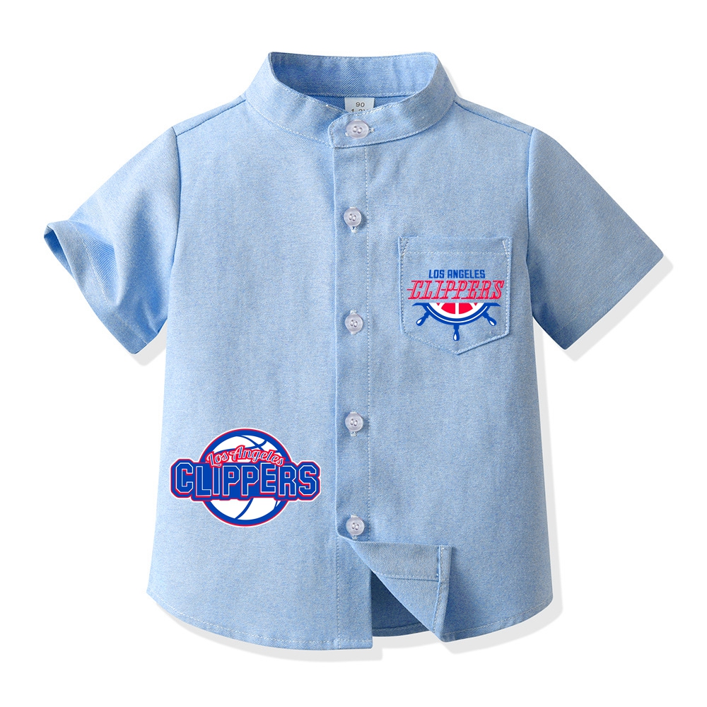 Los Angeles Basketball Short Sleeve Shirt for Boys Kid's Basketball Graphic Print Button Up Shirt 