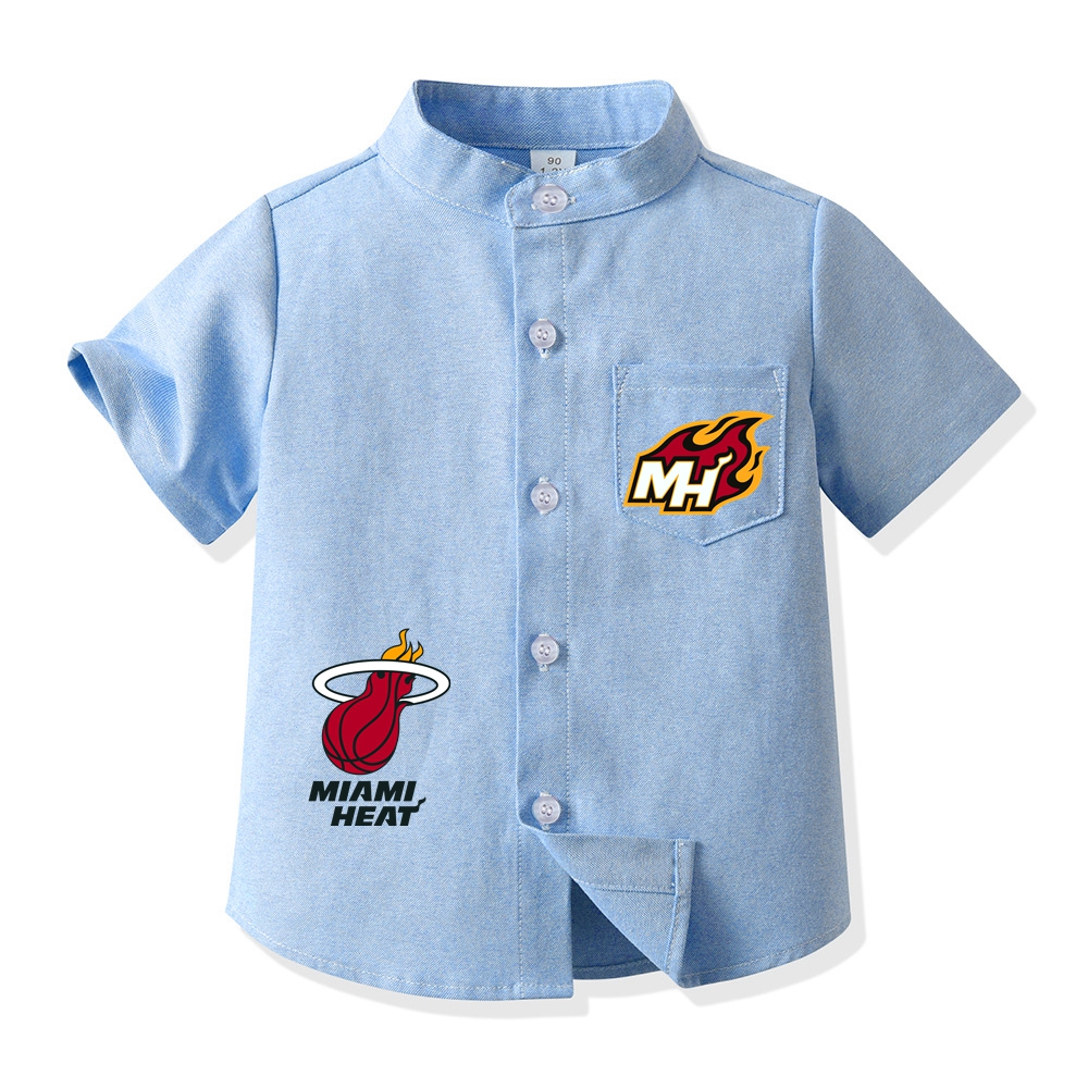 Miami Basketball Short Sleeve Shirt for Boys Kid's Basketball Graphic Print Button Up Shirt 