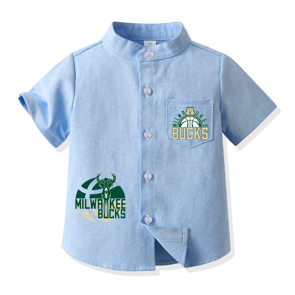 Milwaukee Basketball Short Sleeve Shirt for Boys Kid's Basketball Graphic Print Button Up Shirt 
