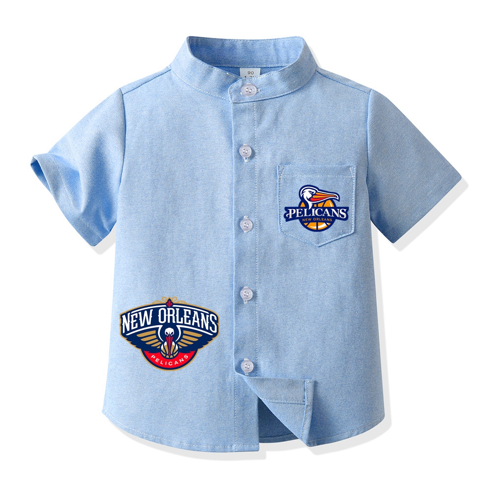 New Orleans Basketball Short Sleeve Shirt for Boys Kid's Basketball Graphic Print Button Up Shirt 