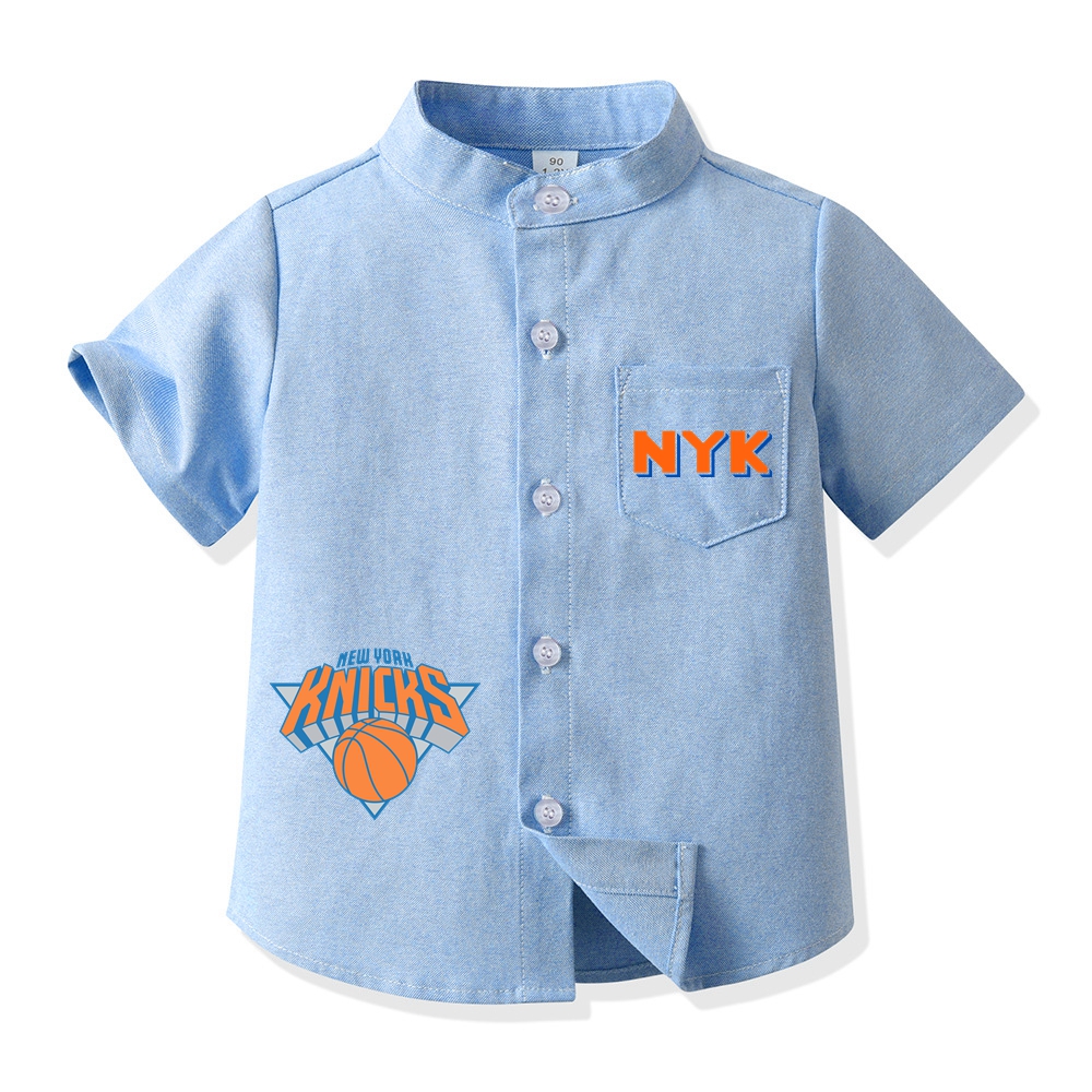 New York Basketball Short Sleeve Shirt for Boys Kid's Basketball Graphic Print Button Up Shirt 