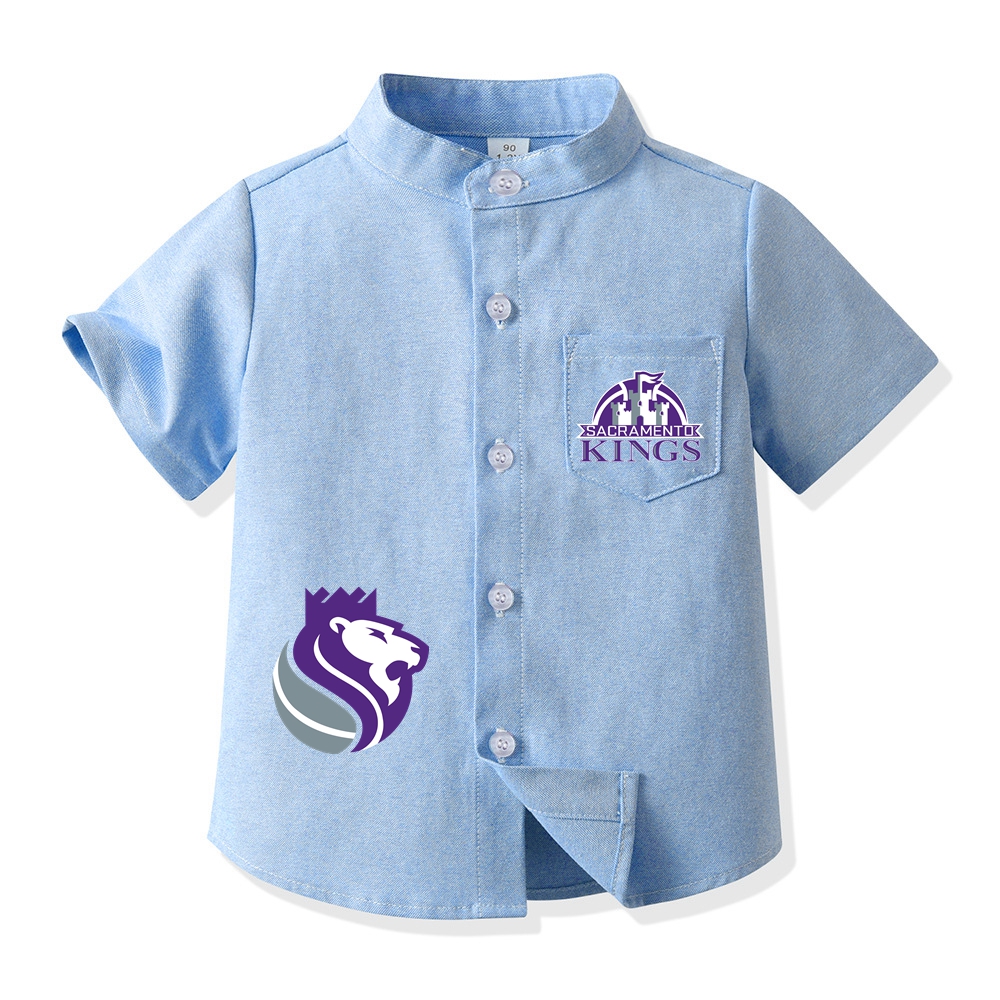 Sacramento Basketball Short Sleeve Shirt for Boys Kid's Basketball Graphic Print Button Up Shirt 