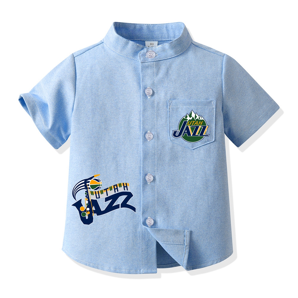 Utah Basketball Short Sleeve Shirt for Boys Kid's Basketball Graphic Print Button Up Shirt 