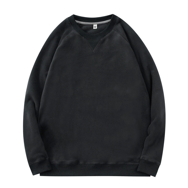 Men's Dark Gray Crew Neck Fleece Sweatshirt Plain Dark Gray Sweatshirt Vintage Style Casual Men's Winter Tops