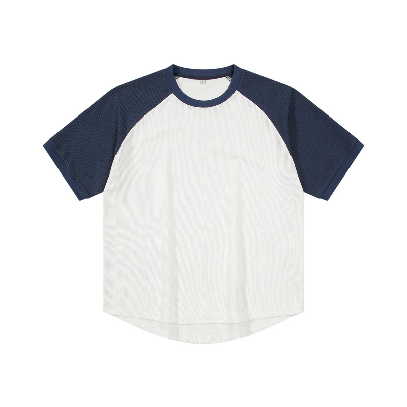 Blue Raglan Short Sleeve Drop Shoulder T Shirt for Men Crew Neck Cotton T Shirt Casual T Shirt