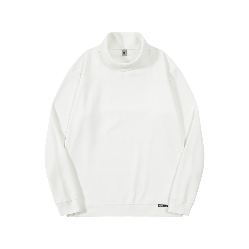 Men's White High Collar Long Sleeve Fleece Sweatshirt Plain White Warm Sweatshirt 