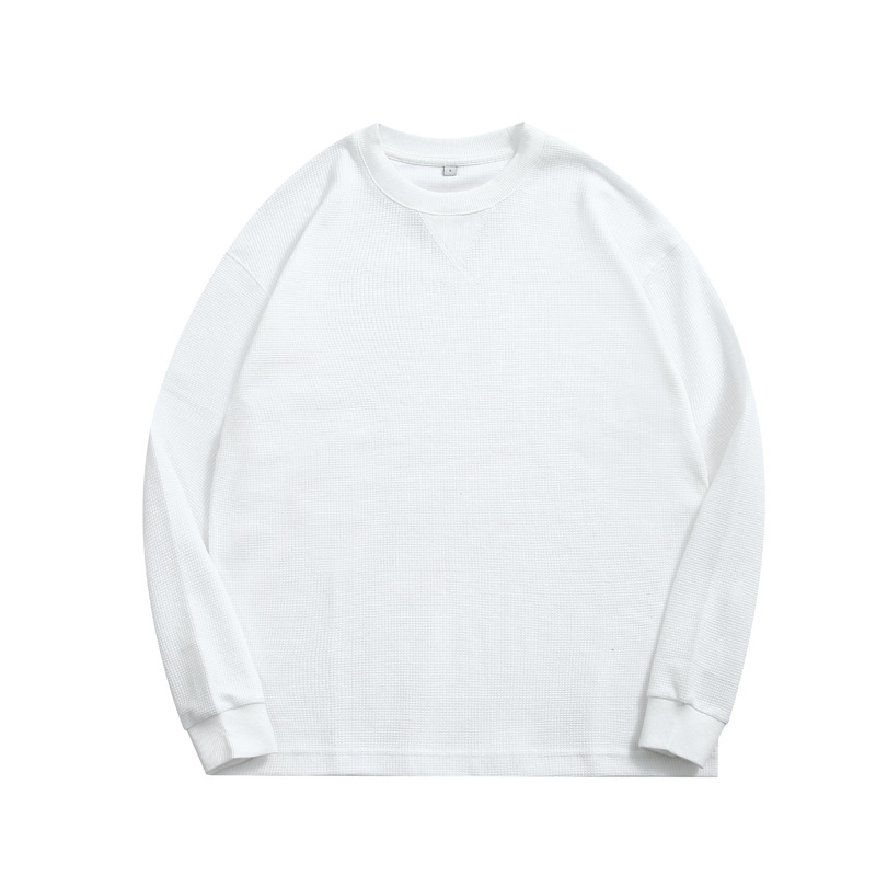Men's White Waffle Crew Neck Sweatshirt Plain Autumn Winter Sweatshirt Straight Fit