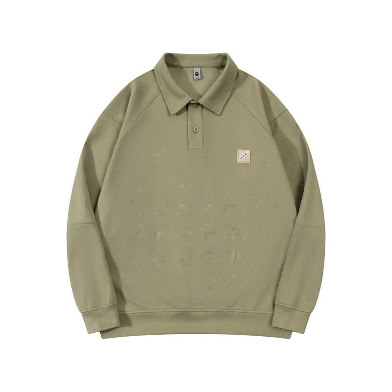 Men's Green Long Sleeve Polo Shirt Autumn Winter Polo Shirt Casual Style 