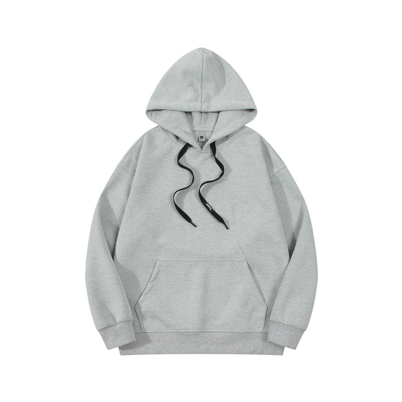 Men's Waffle Long Sleeve Pullover Hoodie with Kangaroo Pockets Plain Autumn Winter Hoodie