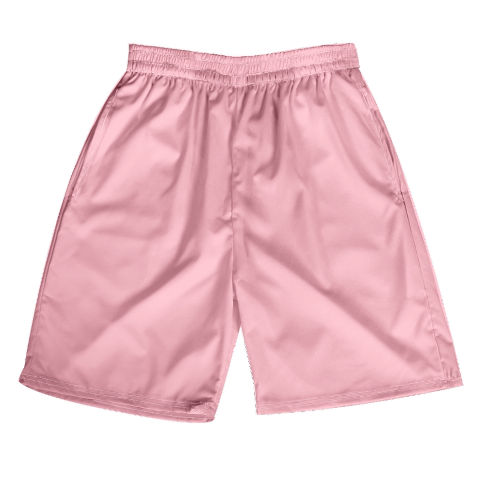 Pink Beach Shorts for Adult Plain Pink Medium Length Quick Dry Shorts with Elastic Waistband 