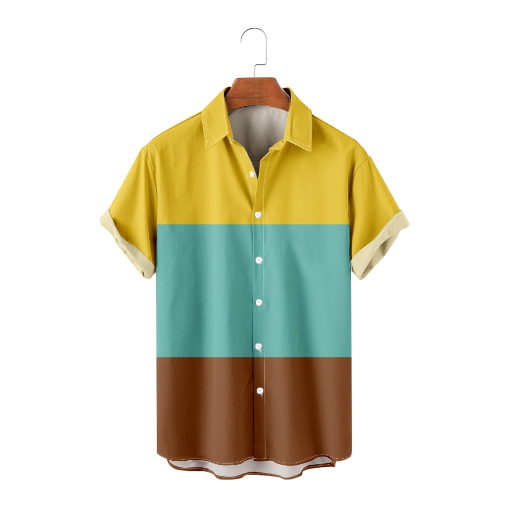 Men's Color Block Short Sleeve Shirt Colour-Blocked Dress Shirt Button Up Shirt