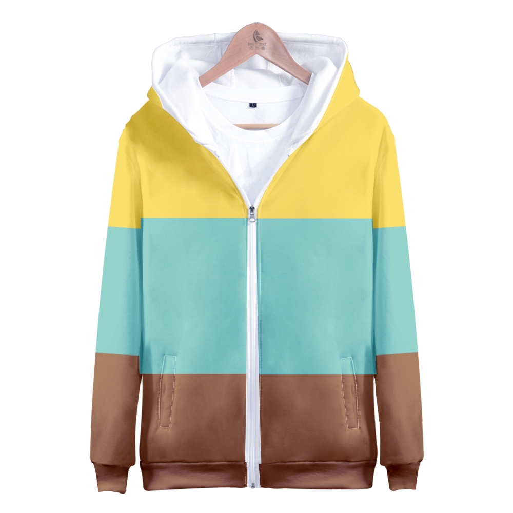 Color Block Zipper Pullover Colour-Blocked Zipper Jacket Hooded Sweater Unisex Jacket