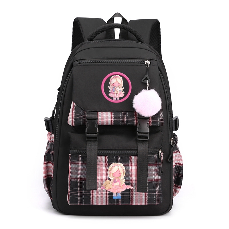 Cute Girl Graphic Print Nylon School Backpack for Girls Waterproof Multiple Pockets Gift for Kids