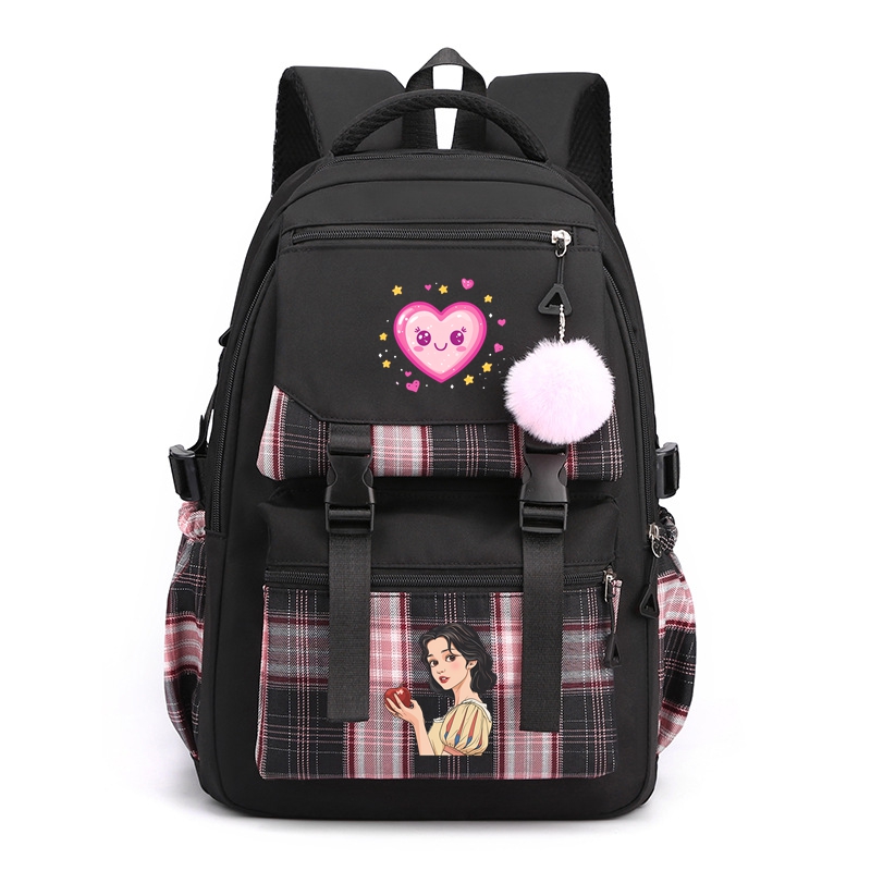 Girl and Apple Nylon School Backpack for Girls Waterproof Multiple Pockets Gift for Kids