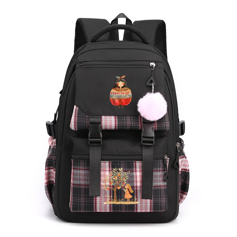 Apple Girl Nylon School Backpack Book Bag Waterproof Multiple Pockets Gift for Kids